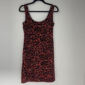 Ann Taylor Black & Red Printed Silk Sleeveless Exposed Zipper Sheath Dress 4